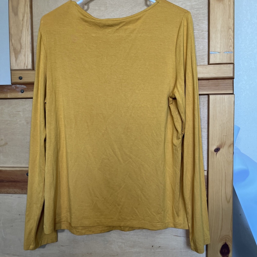 Lord & Taylor Top Womens M Mustard Yellow Keyhole Neck Long Sleeve Jersey Basic - Picture 3 of 6